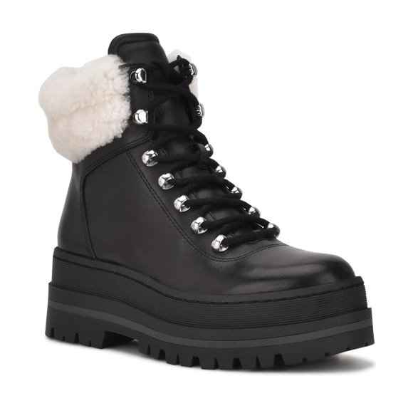 Marc Fisher Ltd. Pierson Black Leather Lug Sole Bootie Women's Boots - Picture 2 of 7